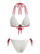 White 1950s Cherry Halter Tie-Side Ribbed Bikini Set - vintage swimsuit, pin-up swimwear for vintage lovers