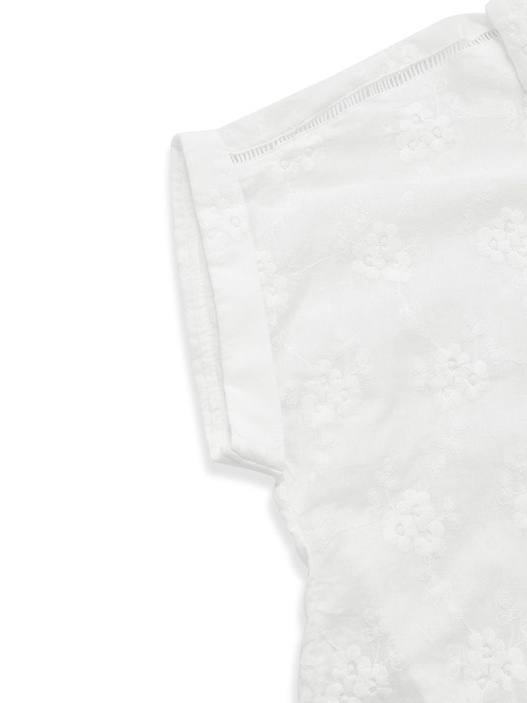 White 1950s Cotton Embroidery Flower Lapel Blouse - vintage fashion, retro style, pure white