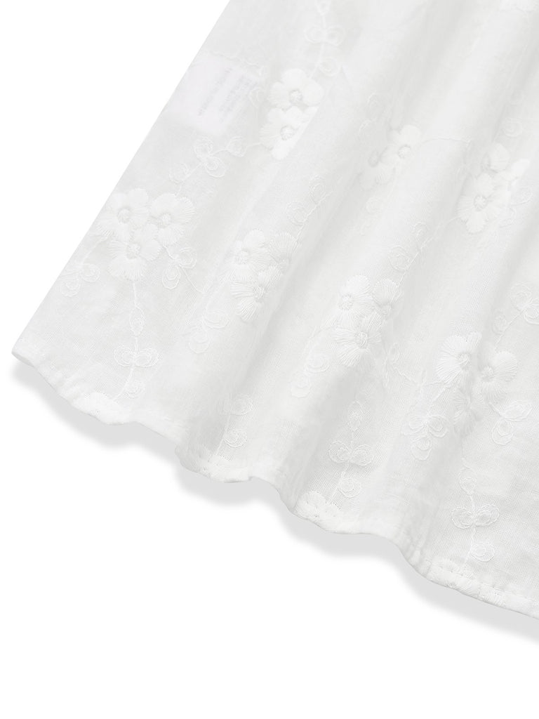 White 1950s Cotton Embroidery Flower Lapel Blouse - vintage fashion, retro style, pure white