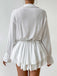 White 1950s Deep V-Neck 3D Floral Skirt Cover Up - vintage skirt, retro style, pure white