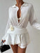 White 1950s Deep V-Neck 3D Floral Skirt Cover Up - vintage skirt, retro style, pure white