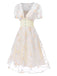 White 1950s Deep V-Neck Embroidered Floral Dress, vintage dress, retro fashion, rockabilly, pin-up fashion - perfect for women who love vintage and retro fashion
