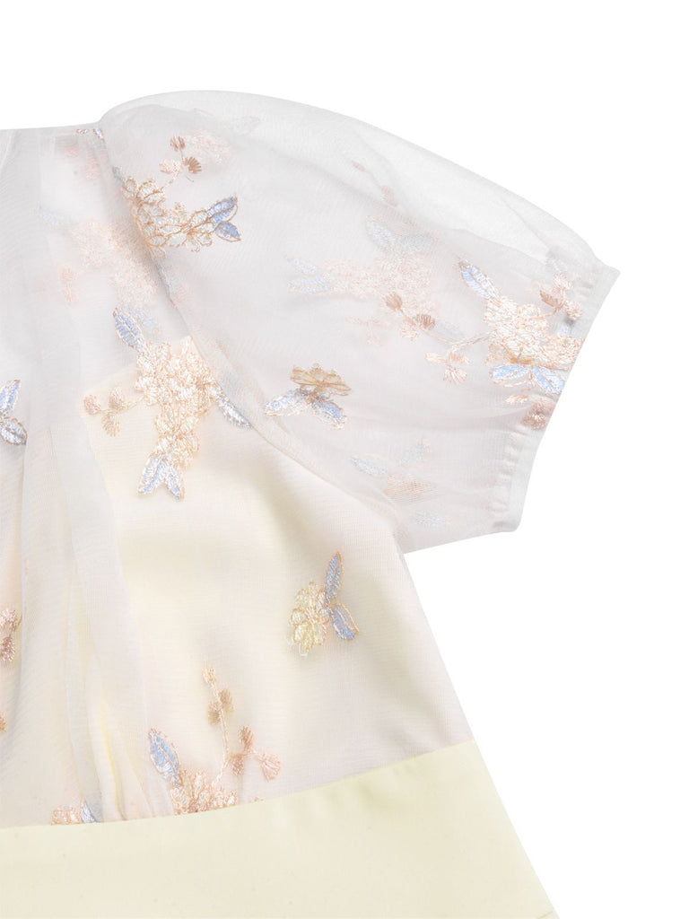 White 1950s Deep V-Neck Embroidered Floral Dress, vintage dress, retro fashion, rockabilly, pin-up fashion - perfect for women who love vintage and retro fashion