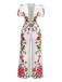 White 1950s Deep V-Neck Floral Belted Jumpsuit - vintage jumpsuit, retro fashion, pure white