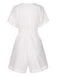 White 1950s Deep V-Neck Textured Belted Romper: 1950s detail work for the woman who notices