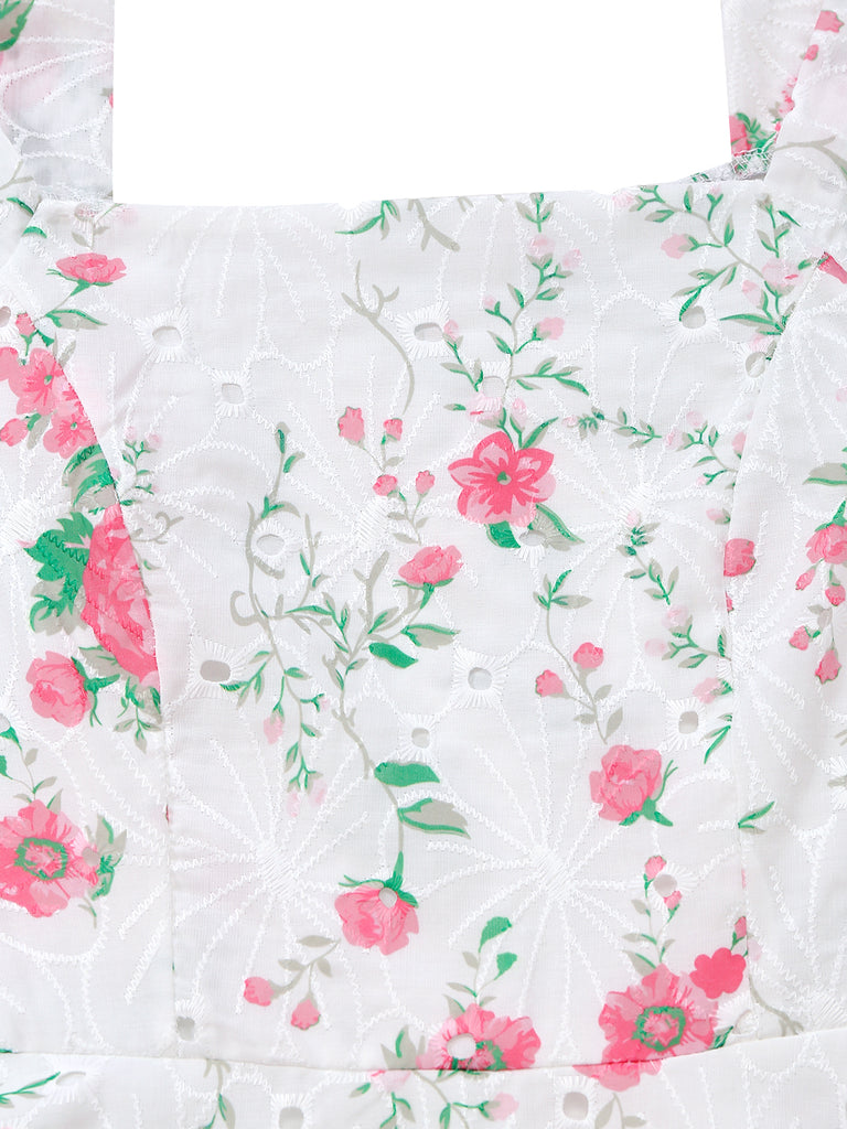 White 1950s Floral Dress 3