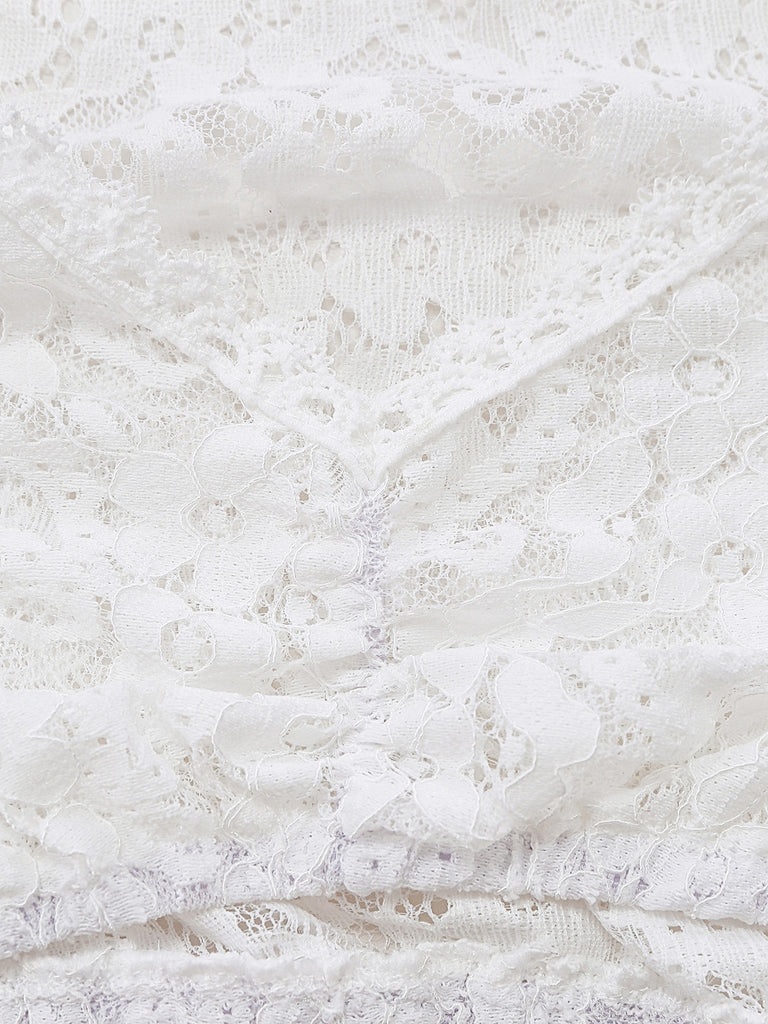 White 1950s Lace V Neck Patchwork Blouse 7