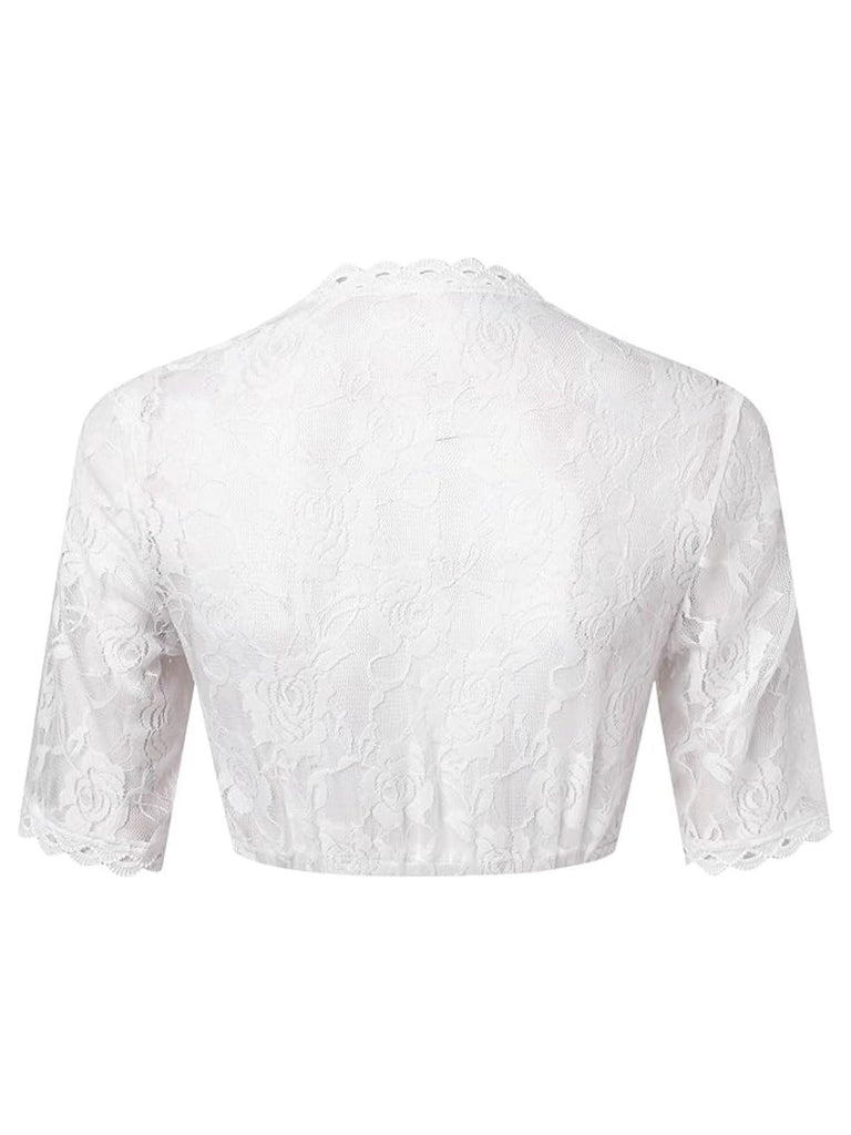 White 1950s Floral Lace V-Neck Crop Top - vintage fashion, retro style, pure white