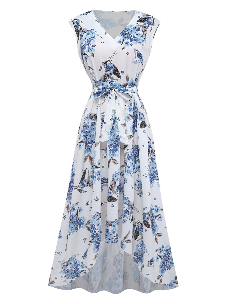 White 1950s Floral V Neck Dress 2