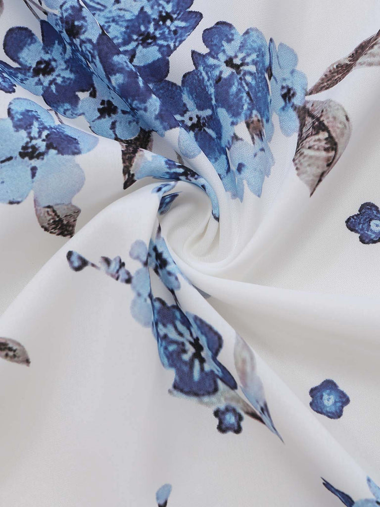White 1950s Floral V Neck Dress 7