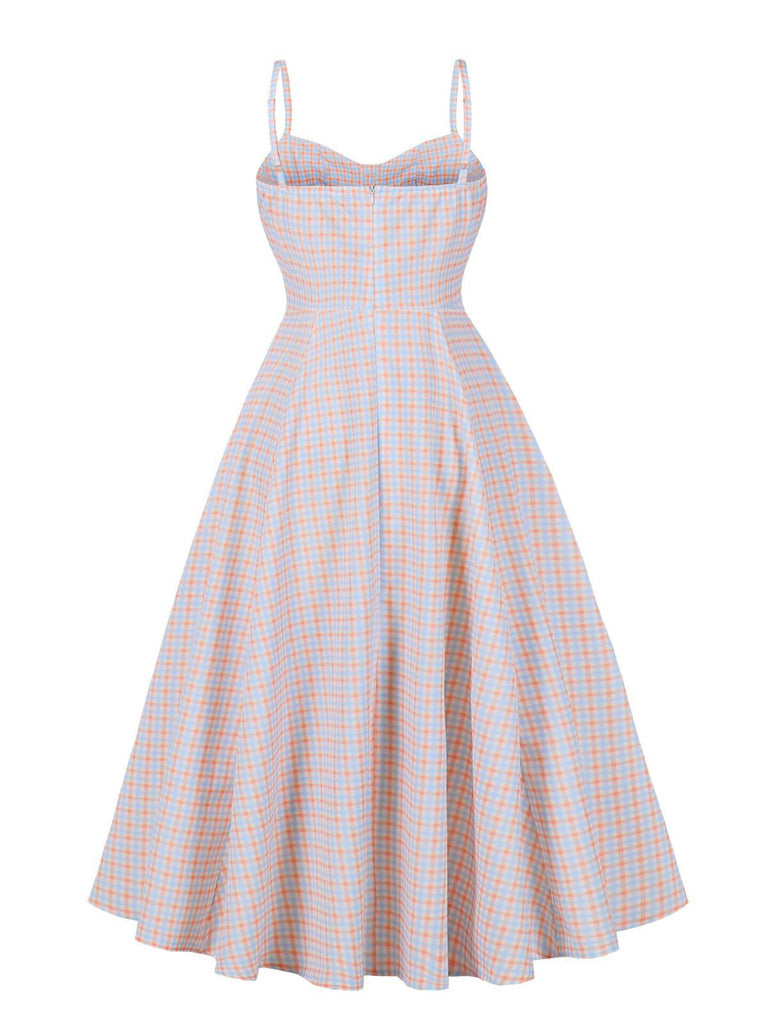 White 1950s Gingham Plaid Spaghetti Strap Dress - vintage dress, retro fashion, rockabilly
