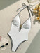 White-1950s-Halter-Metallic-Decor-Textured-One-Piece-Swimsuit, vintage, retro, swimwear