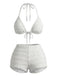 White 1950s Halter Polka Dot Ruched Bikini Set, vintage swimsuit, pin-up swimwear - perfect for women who love vintage and retro fashion