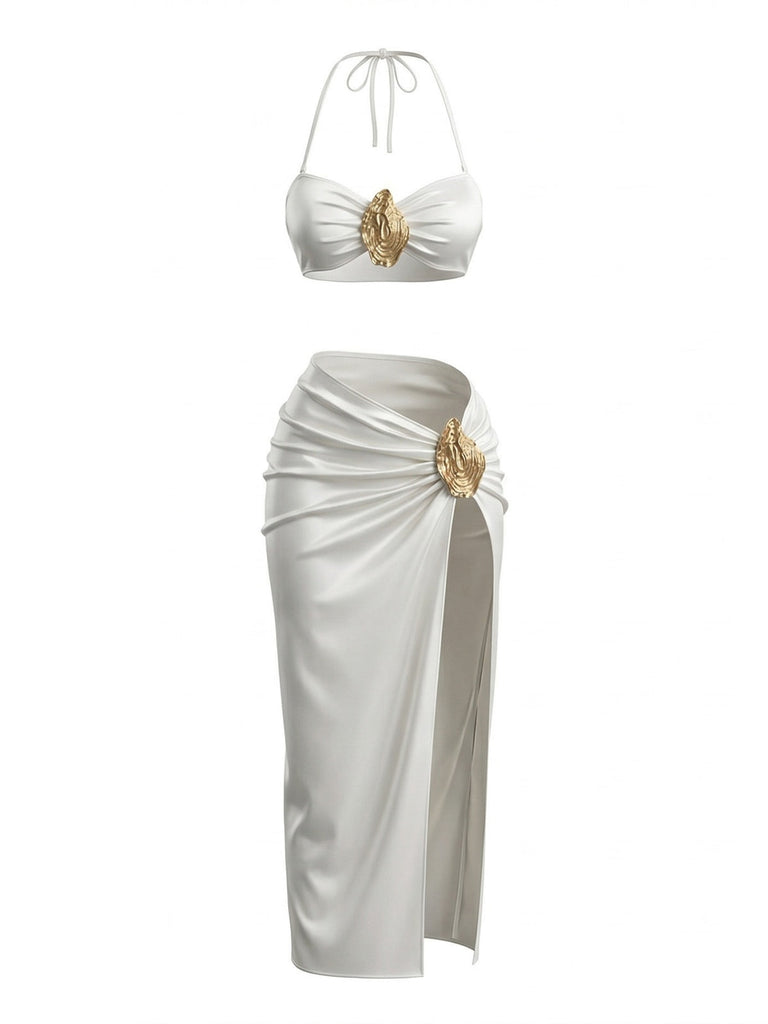 White 1950s 3 Piece Bikini Set 2