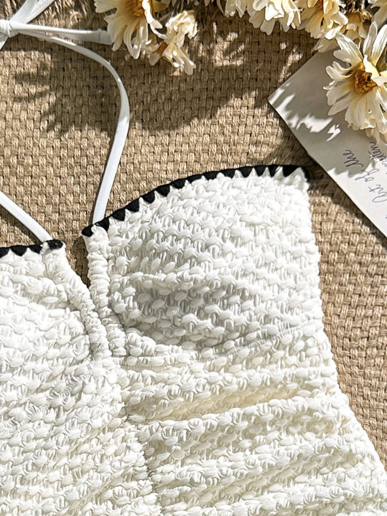 White 1950s Halter Strapless Textured Tankini Set, vintage fashion, retro style - perfect for women who love vintage and retro fashion