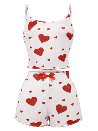 White 1950s Heart Bow Spaghetti Strap Pajama, vintage fashion, retro style - perfect for women who love vintage and retro fashion
