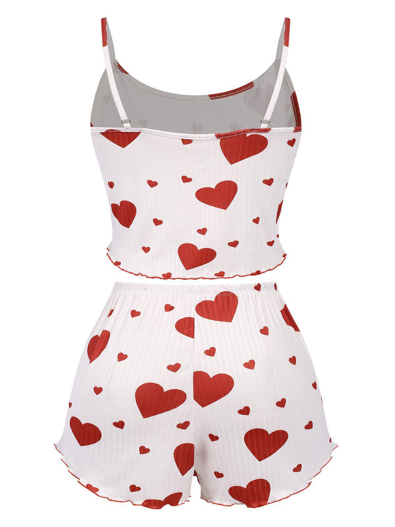 White 1950s Heart Bow Spaghetti Strap Pajama, vintage fashion, retro style - perfect for women who love vintage and retro fashion
