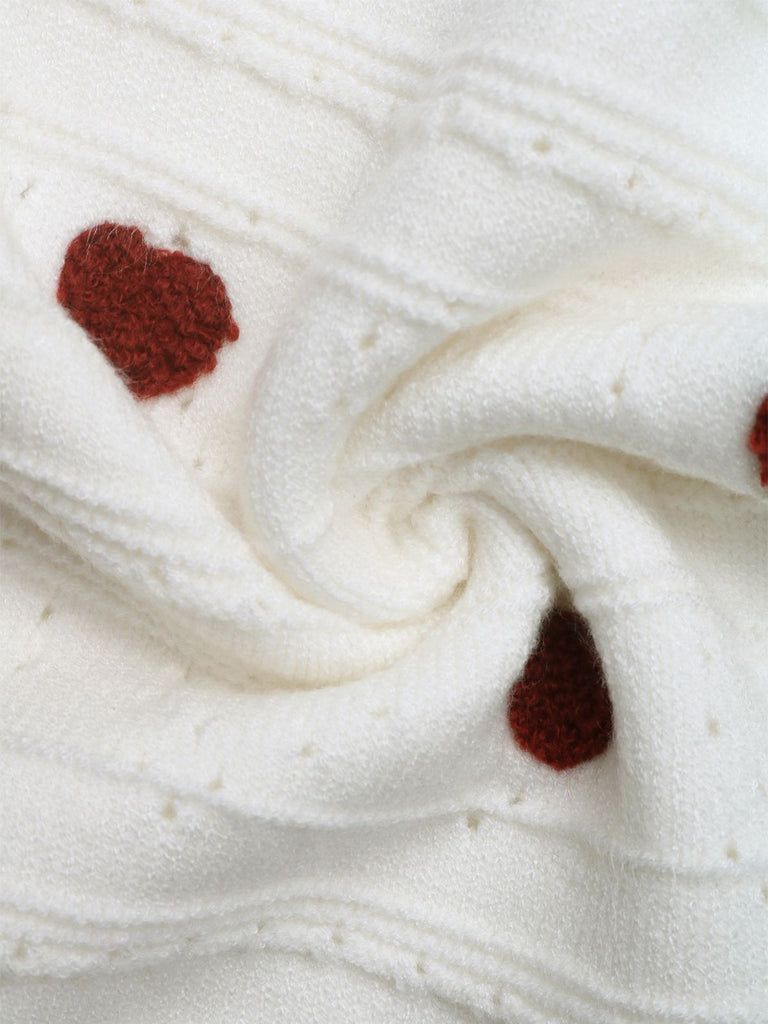 White 1950s Heart Contrast Knitted Cardigan - vintage fashion, retro style, pure white