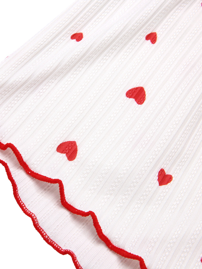 White 1950s Heart Spaghetti Straps Pajamas, vintage pajamas, retro nightwear - perfect for women who love vintage and retro fashion