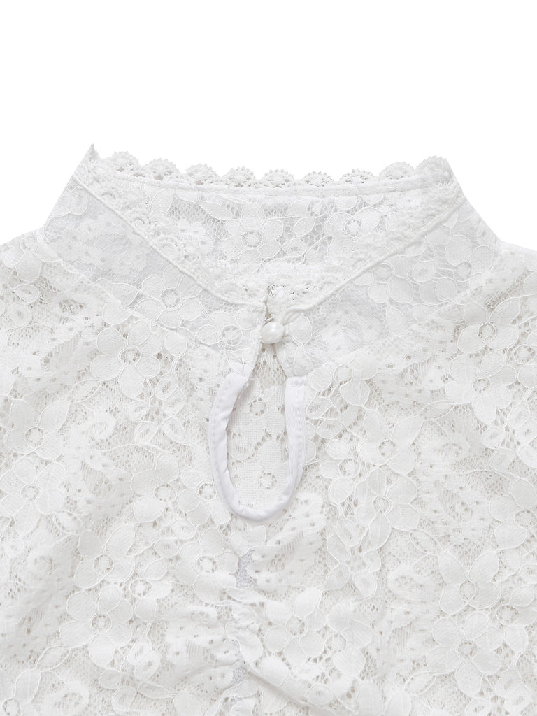 White 1950s Lace Patchwork Top 3