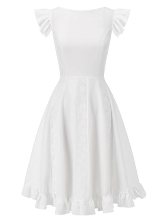 White 1950s Lace Patchwork Solid Dress, vintage dress, retro fashion, rockabilly, pin-up fashion - perfect for women who love vintage and retro fashion