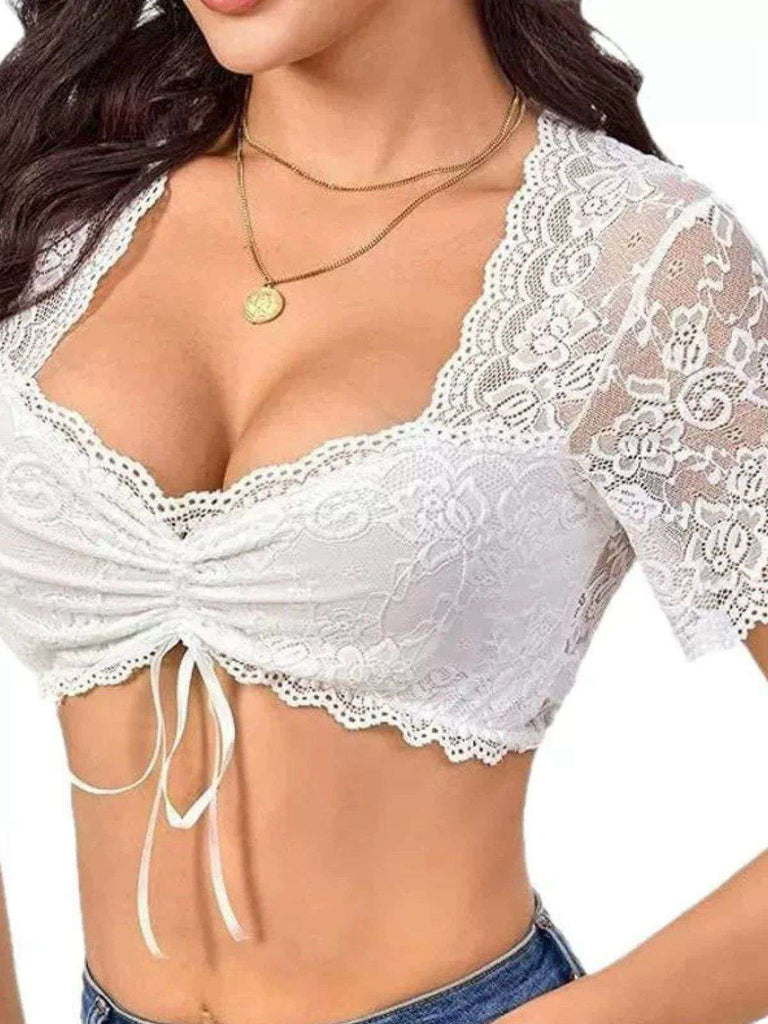 White 1950s Lace Patchwork Tie Crop Top - vintage fashion, retro style, pure white