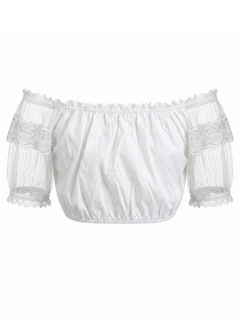 White 1950s Lace Square Neck Top 2