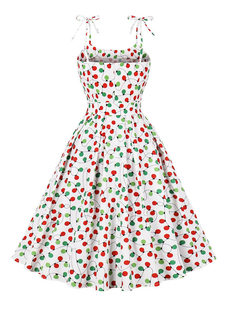 White 1950s Light String Shoulder Tie Dress: where 1950s romance meets her modern spirit