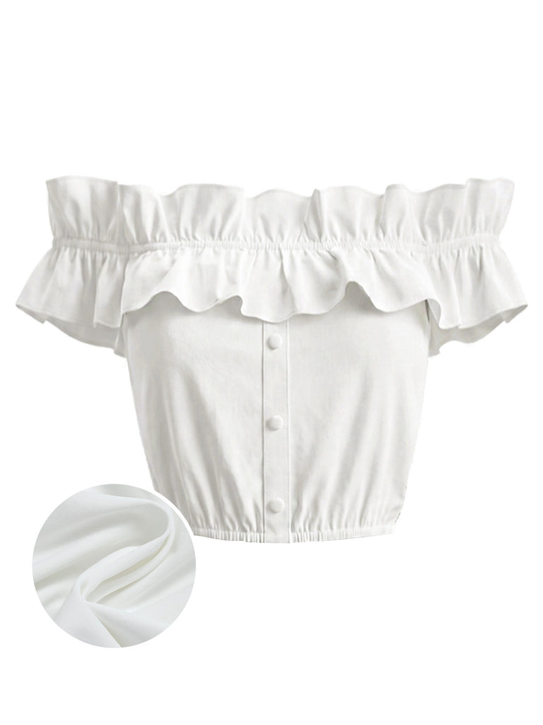 White 1950s Ruffle Blouse
