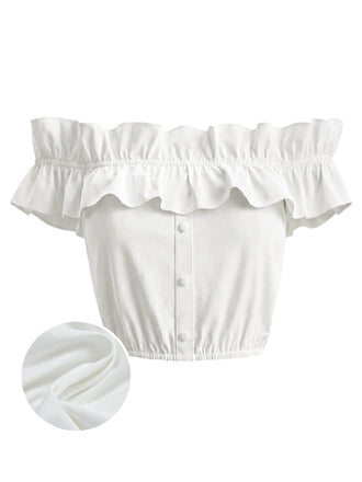 White 1950s Ruffle Blouse