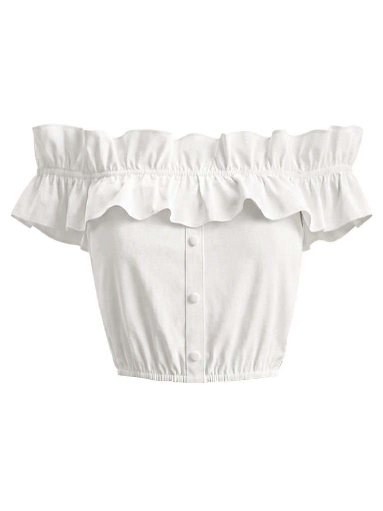 White 1950s Ruffle Blouse 2