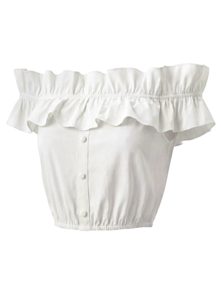 White 1950s Ruffle Blouse 3