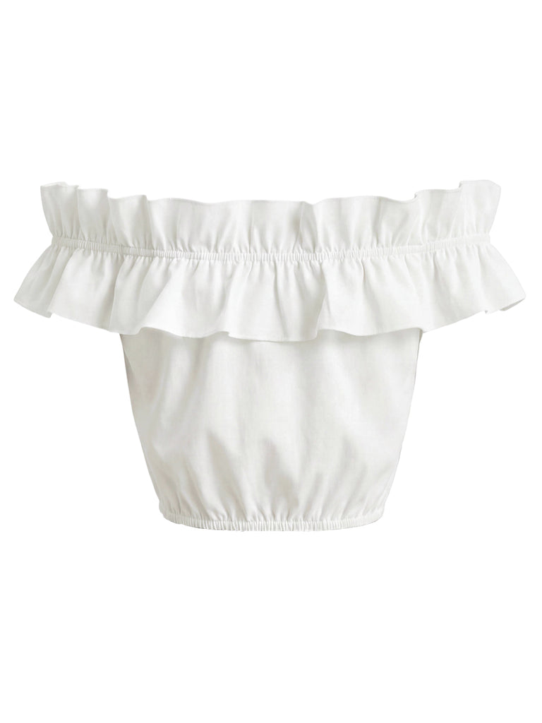 White 1950s Ruffle Blouse 4