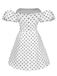 White 1950s Off-Shoulder Polka Dots Dress, vintage dress, retro fashion, rockabilly, pin-up fashion - perfect for women who love vintage and retro fashion
