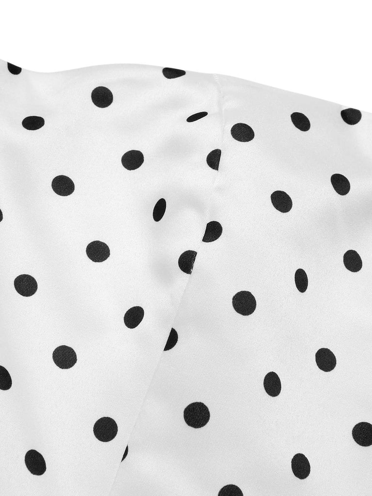White 1950s Off-Shoulder Polka Dots Dress, vintage dress, retro fashion, rockabilly, pin-up fashion - perfect for women who love vintage and retro fashion