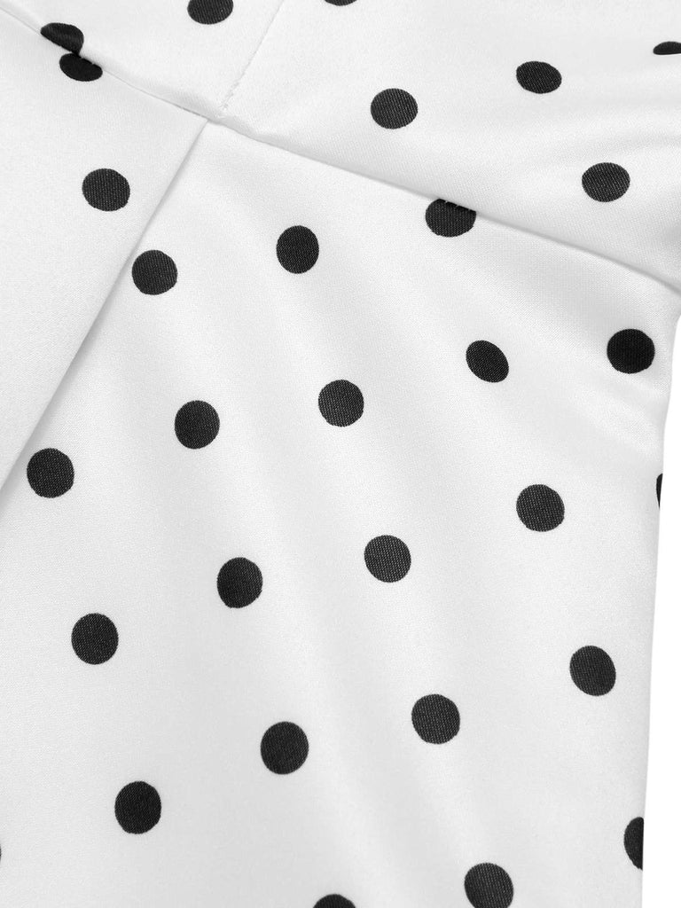 White 1950s Off-Shoulder Polka Dots Dress, vintage dress, retro fashion, rockabilly, pin-up fashion - perfect for women who love vintage and retro fashion