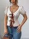 White 1950s Puff Sleeves Waist Top - vintage fashion, retro style, pure white
