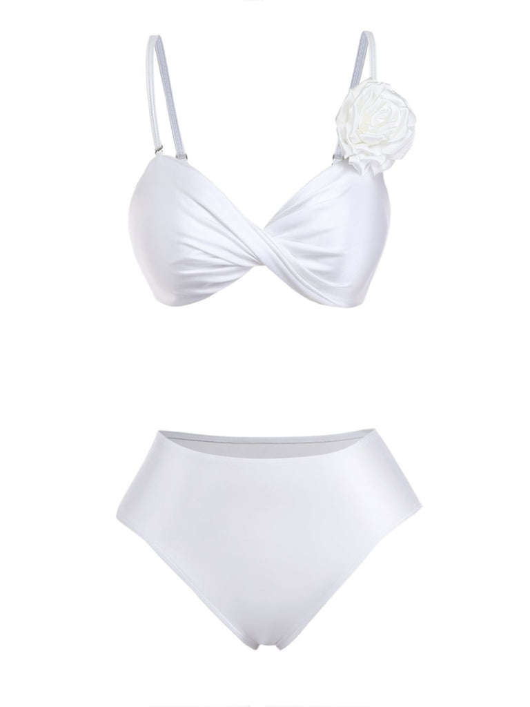 White-1950s-Rose-Satin-Finish-Bikini-Set-Cover-Up, vintage, retro, swimwear