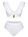 She's wearing White 1950s Ruffles Solid Swimsuit and the whole beach remembers the 1950s