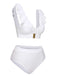 White 1950s Ruffles Solid Swimsuit: 1950s Riviera elegance, reimagined for her