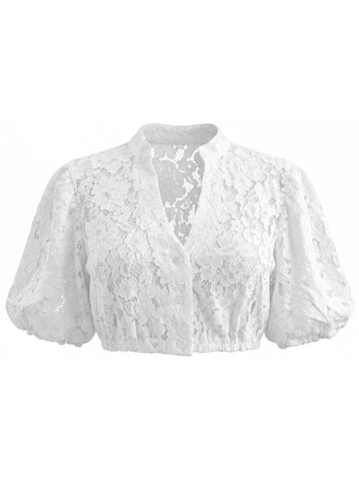 White 1950s Sheer Floral Lace Keyhole Cropped Top, vintage top, retro blouse - perfect for women who love vintage and retro fashion