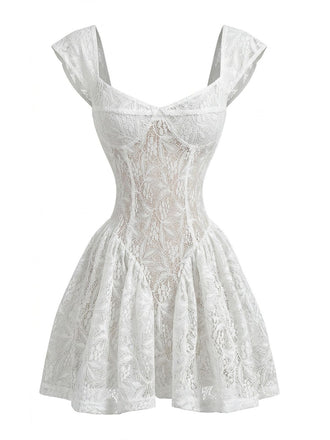 White-1950s-Slim-Lace-Cap-Sleeve-Fitted-Waist-Dress, vintage, retro, dress