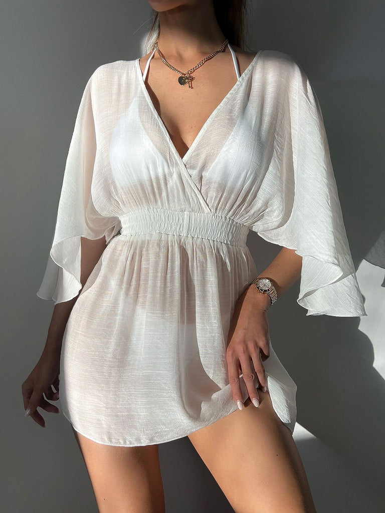 White 1950s Solid Cap Sleeve Beach Cover Up - vintage fashion, retro style, pure white