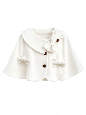 White 1950s Solid Lapel Round Neck Bow Cape - vintage fashion, retro style, pure white