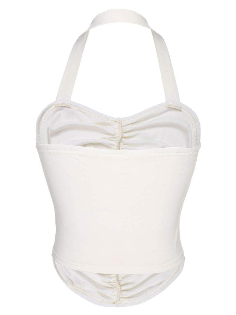 White 1950s Solid Pleated Halter Top, vintage top, retro blouse - perfect for women who love vintage and retro fashion