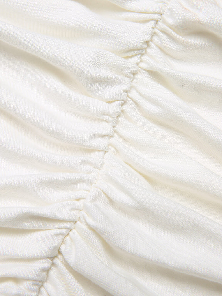 White 1950s Solid Pleated Halter Top, vintage top, retro blouse - perfect for women who love vintage and retro fashion
