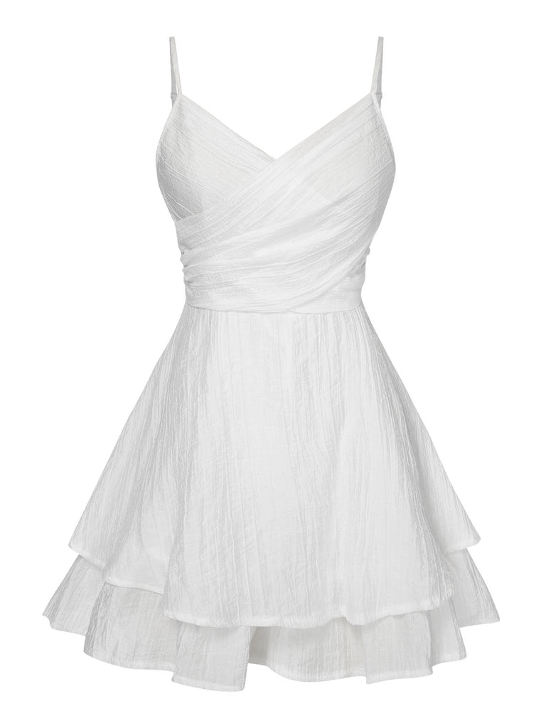 White 1950s Solid Spaghetti Straps Skirt Romper, vintage skirt, retro style - perfect for women who love vintage and retro fashion