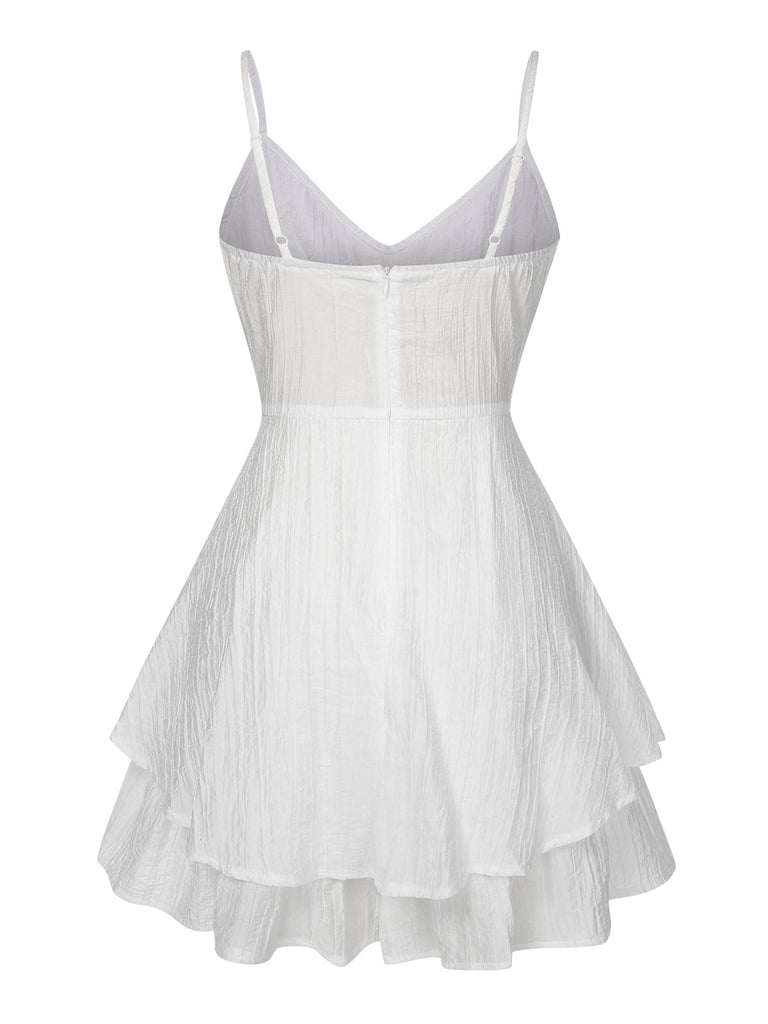 White 1950s Solid Spaghetti Straps Skirt Romper, vintage skirt, retro style - perfect for women who love vintage and retro fashion