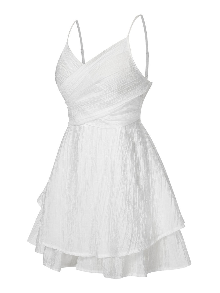 White 1950s Solid Spaghetti Straps Skirt Romper, vintage skirt, retro style - perfect for women who love vintage and retro fashion