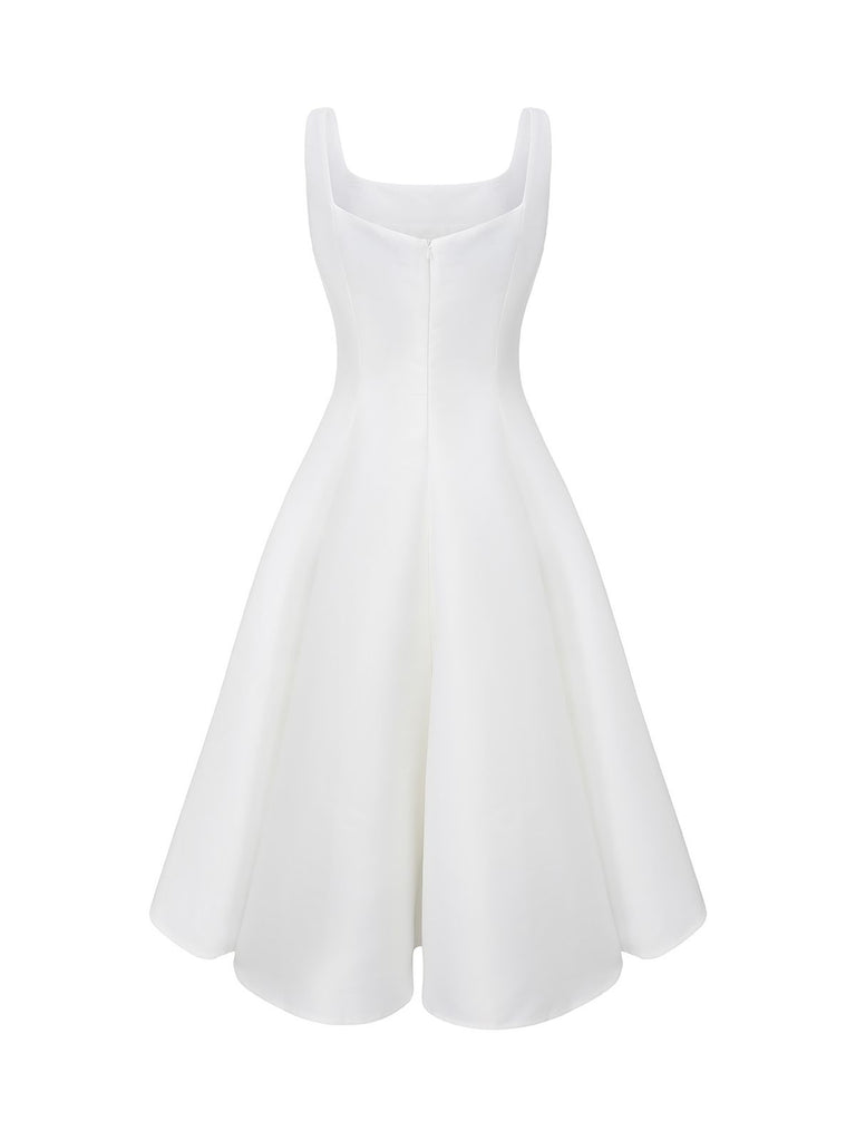 White 1950s Solid Wide Strap Evening Dress - vintage dress, retro fashion, rockabilly